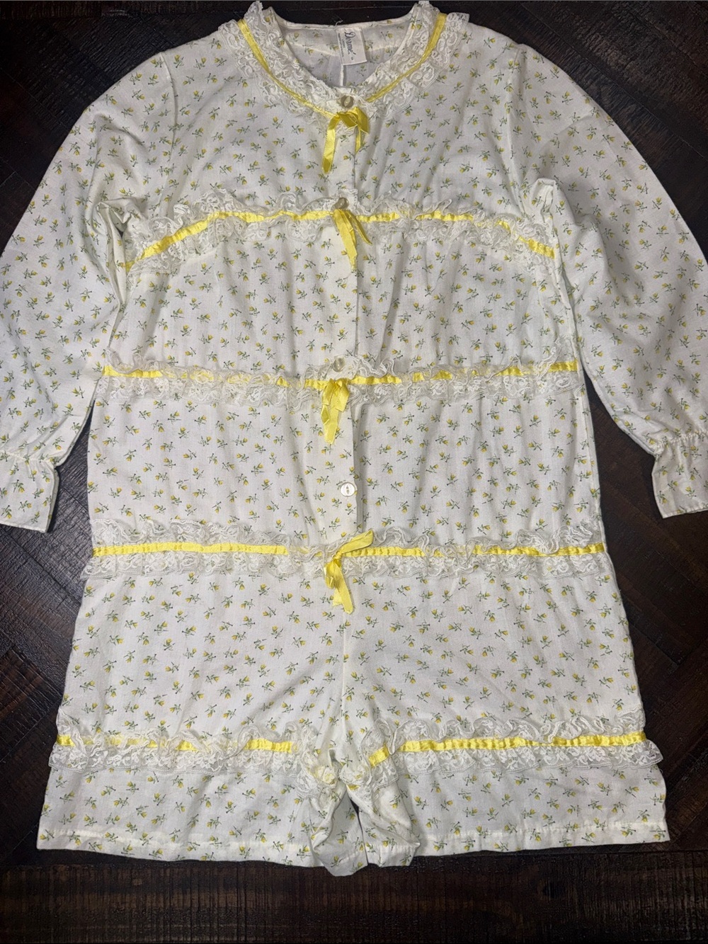 Vintage Dormé 70s Floral Lace Pajama Romper Playsuit Cottagecore S